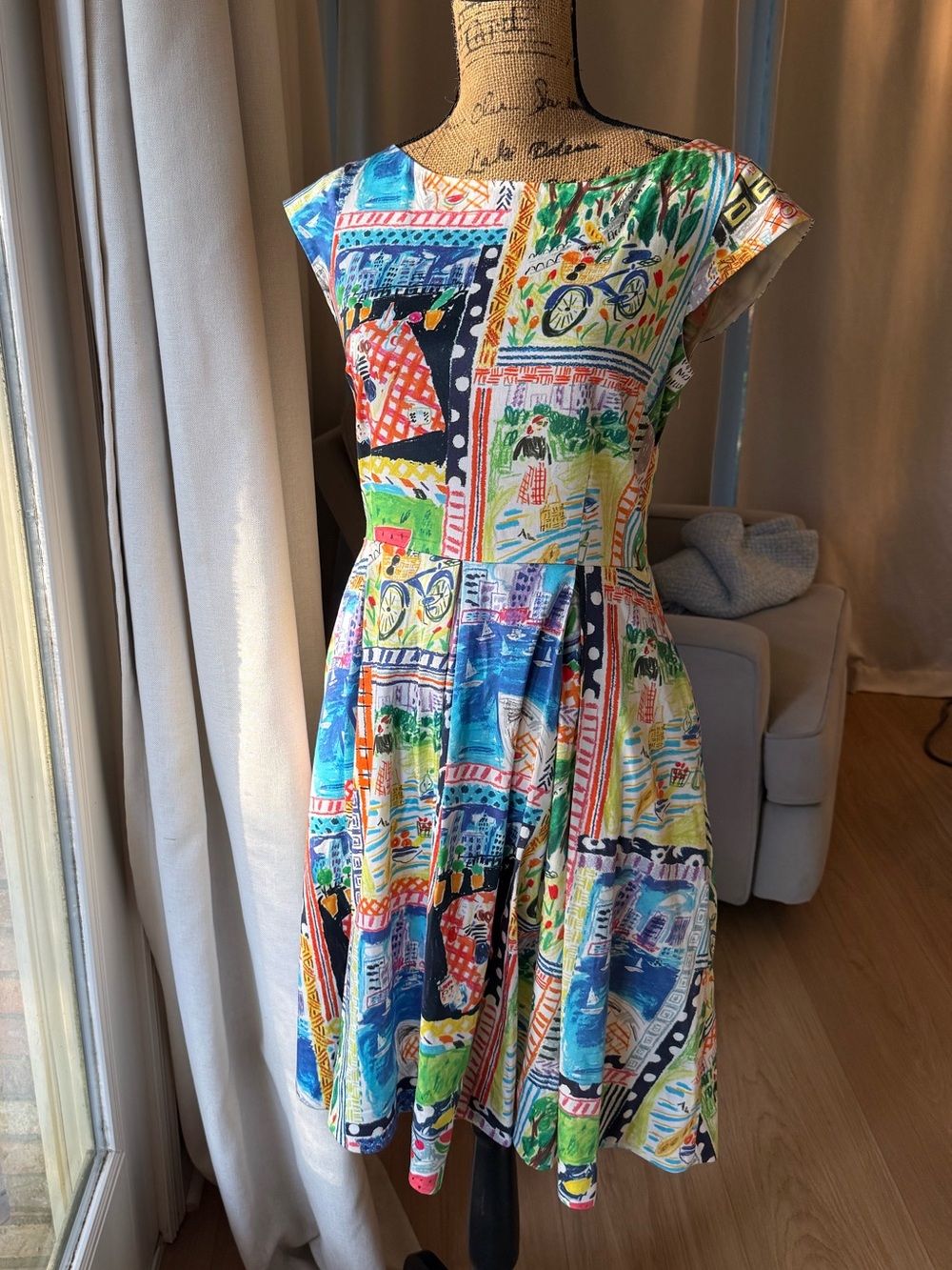 Kate Spade Mariella Picnic Dress Bright Multicolor Scenic Print Cotton Dress - Picture 1 of 5